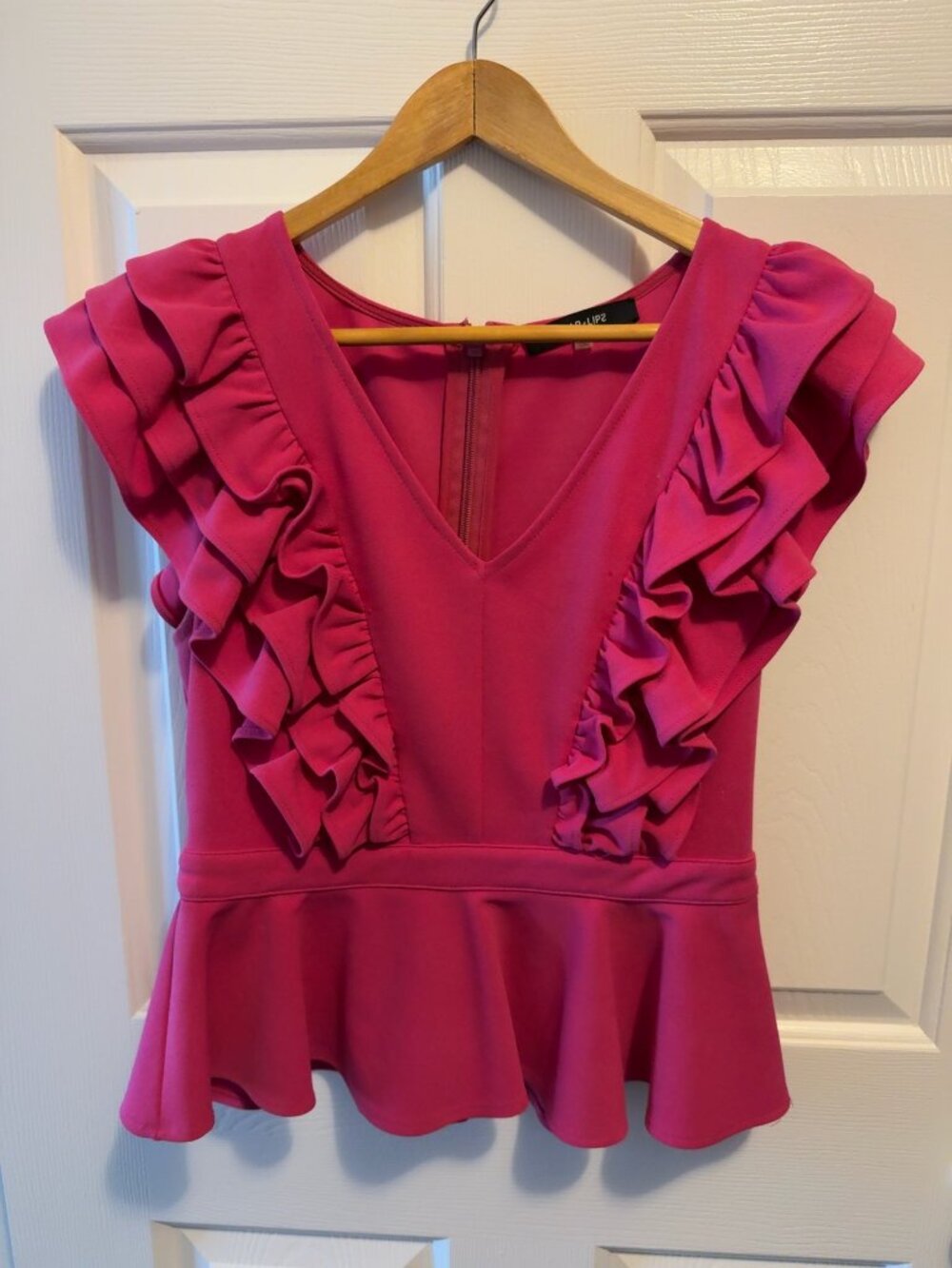 Sugar + Lips Hot Pink Ruffle Peplum Top, Size M